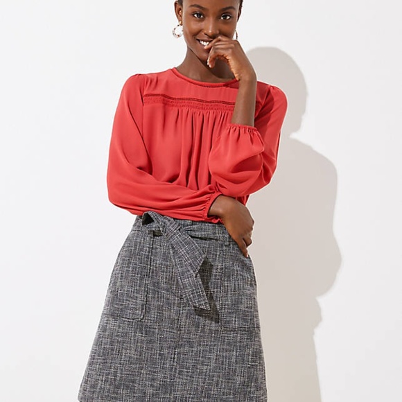 NWT LOFT Crosshatch Tie Waist Pocket Skirt - Picture 2 of 4